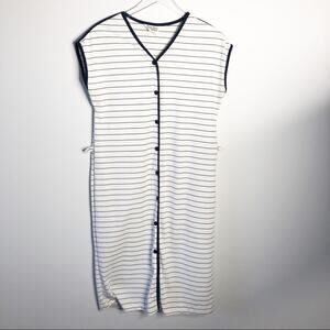 Stripe Midi Dress White and Navy Blue Vintage M